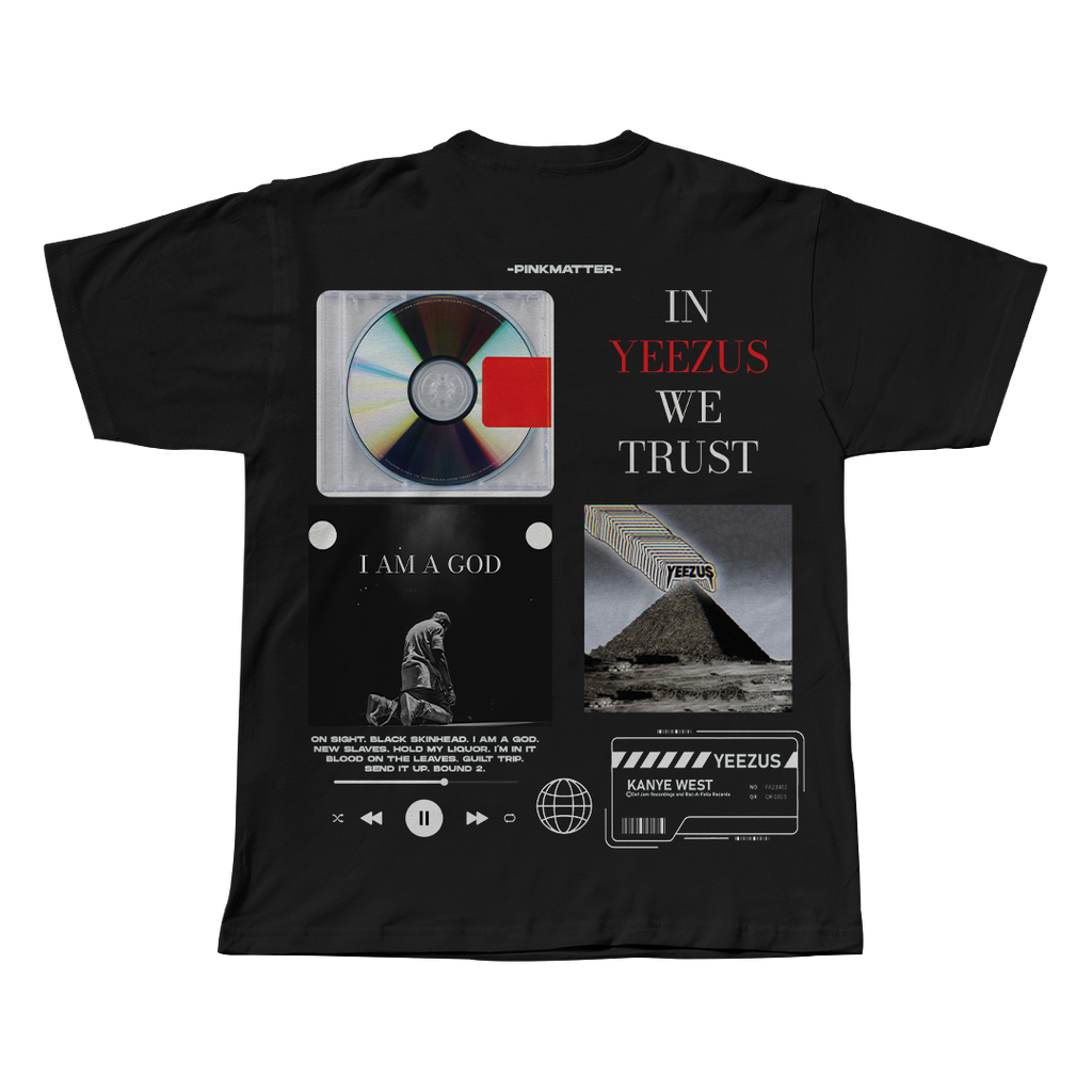 Yeezus Kanye West black oversized streetwear tee front view by Pink Matter