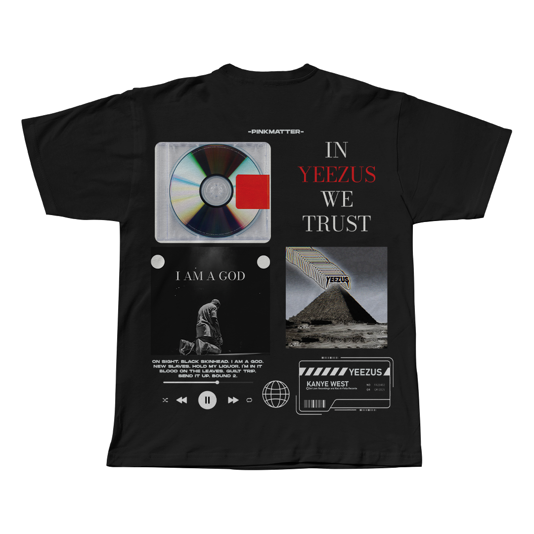 Yeezus Kanye West black oversized streetwear tee front view by Pink Matter