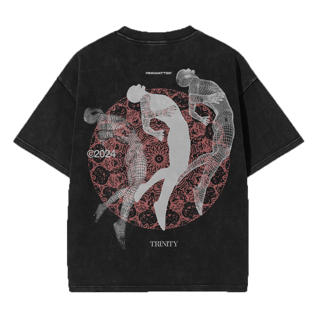 Trinity acid washed vintage oversized streetwear tee back view by Pink Matter