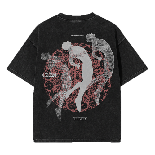 Trinity acid washed vintage oversized streetwear tee back view by Pink Matter