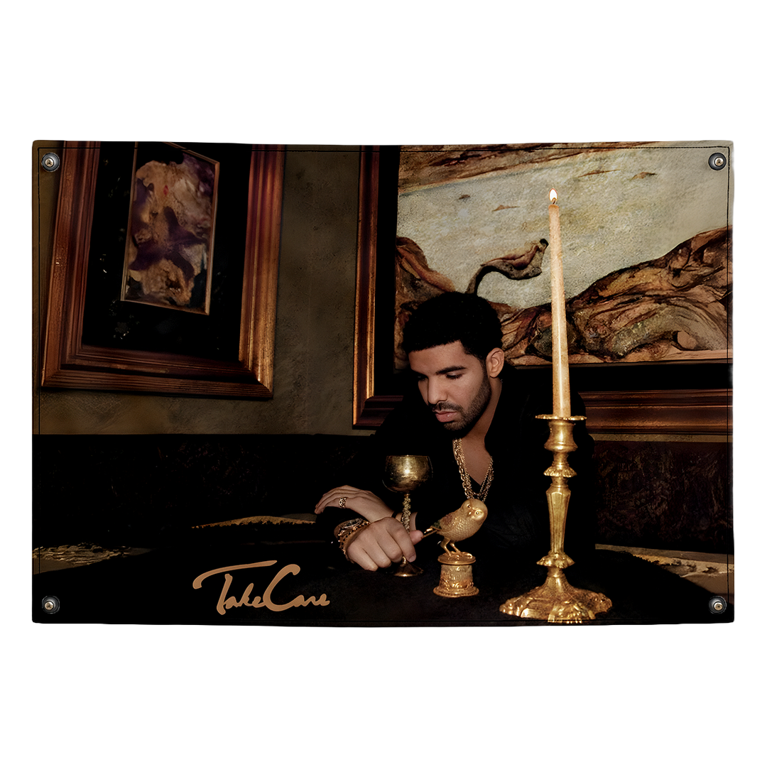 Take Care Drake tapestry wall flag by Pink Matter