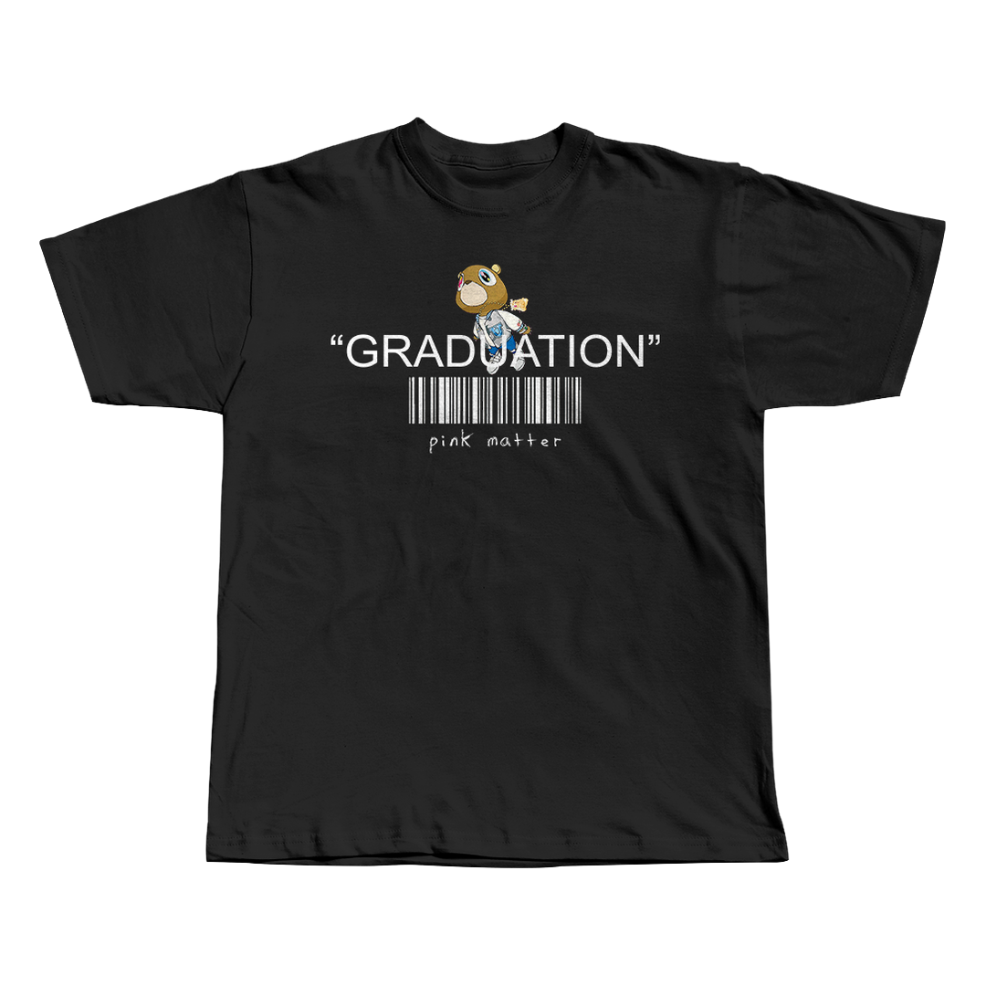 Graduation Kanye West black oversized streetwear tee front view by Pink Matter