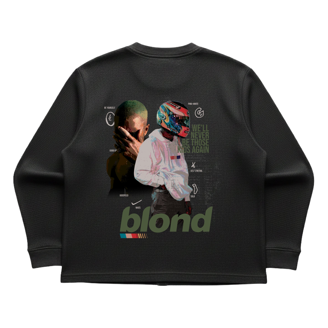 Black waffle knit oversized full-sleeve Back Design