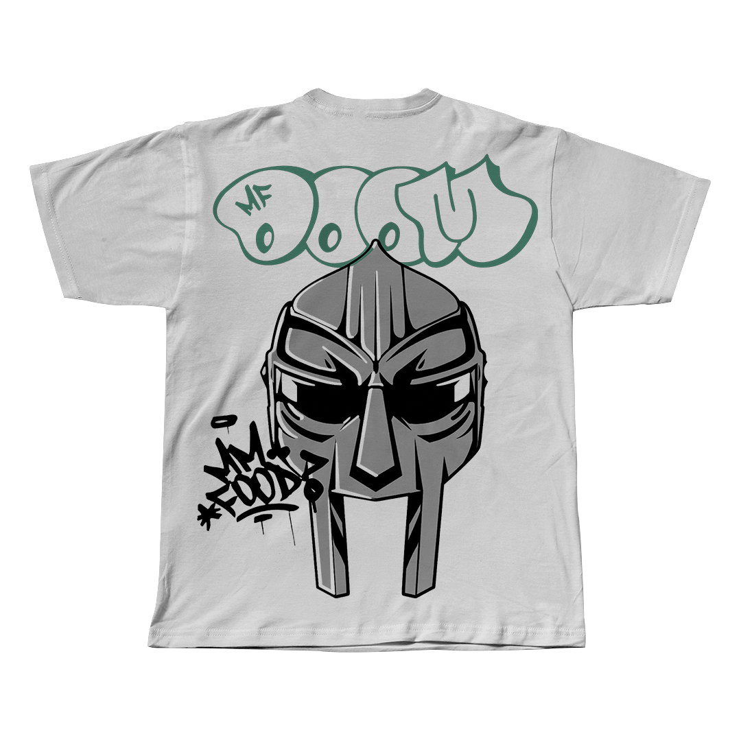 MF DOOM white oversized streetwear tee back view by Pink Matter