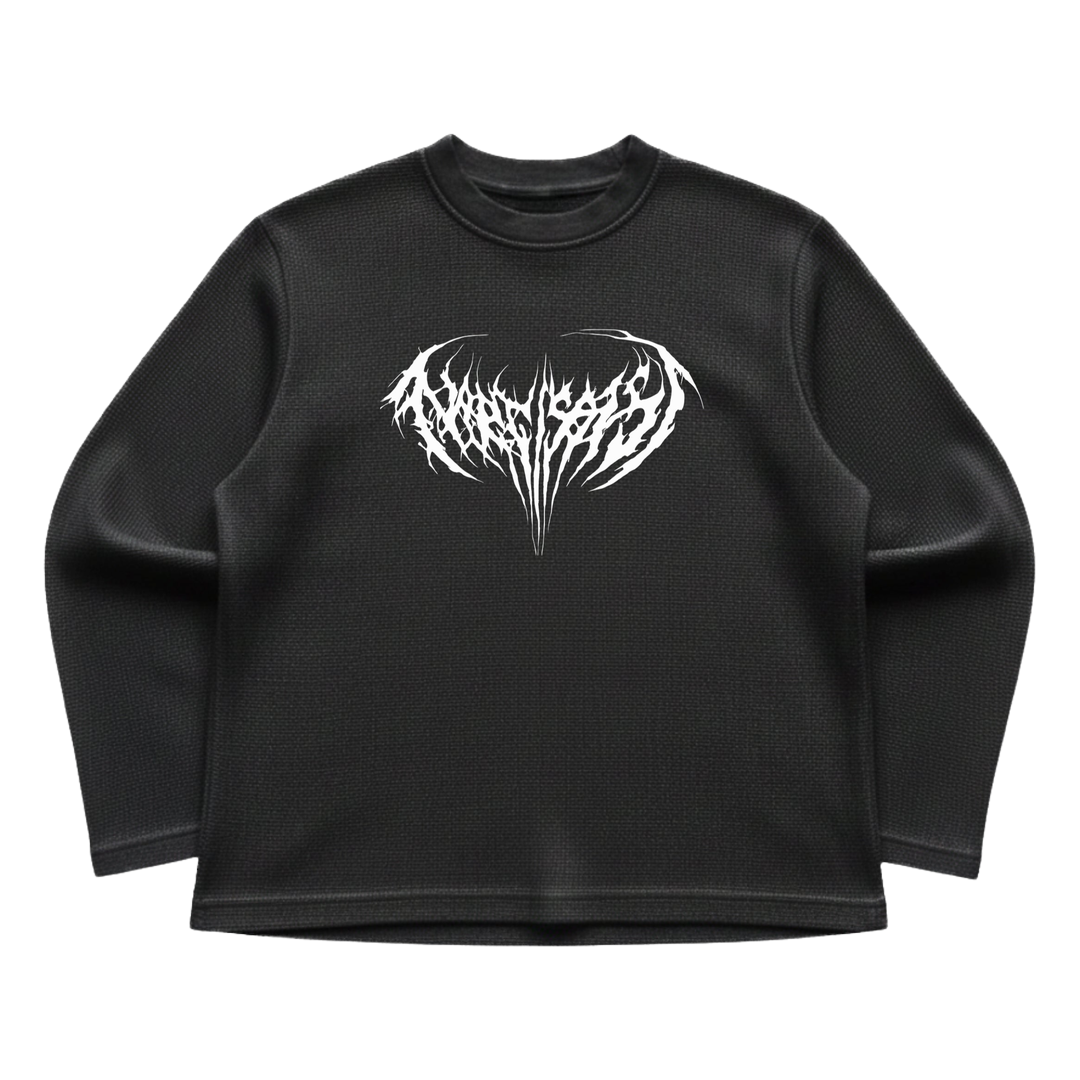 Black waffle knit oversized full-sleeve Front Design