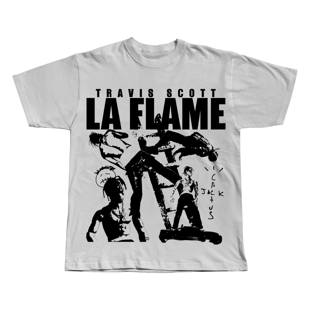 La Flame Travis Scott white oversized streetwear tee by Pink Matter