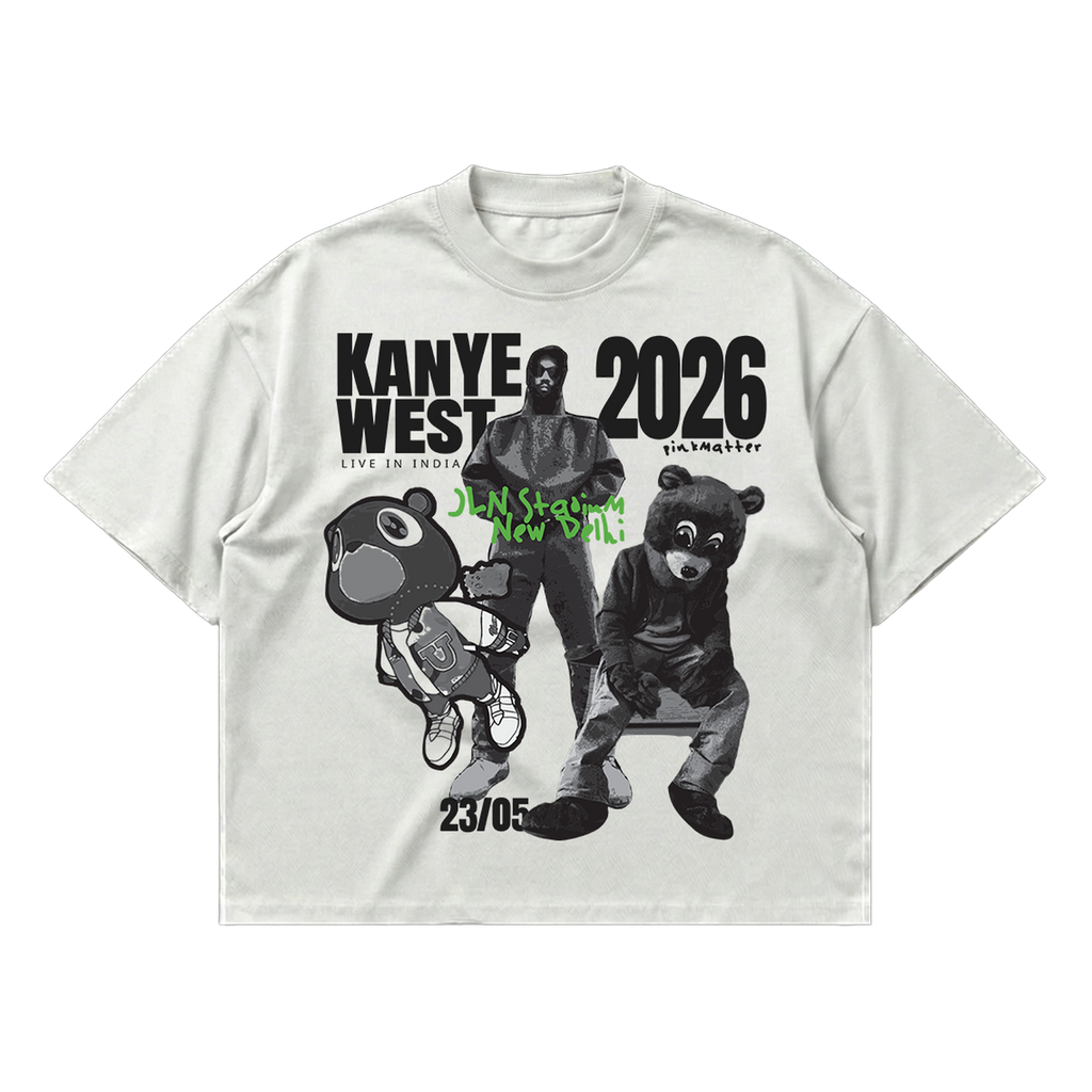 Kanye West India Tour oversized streetwear tee front view by Pink Matter