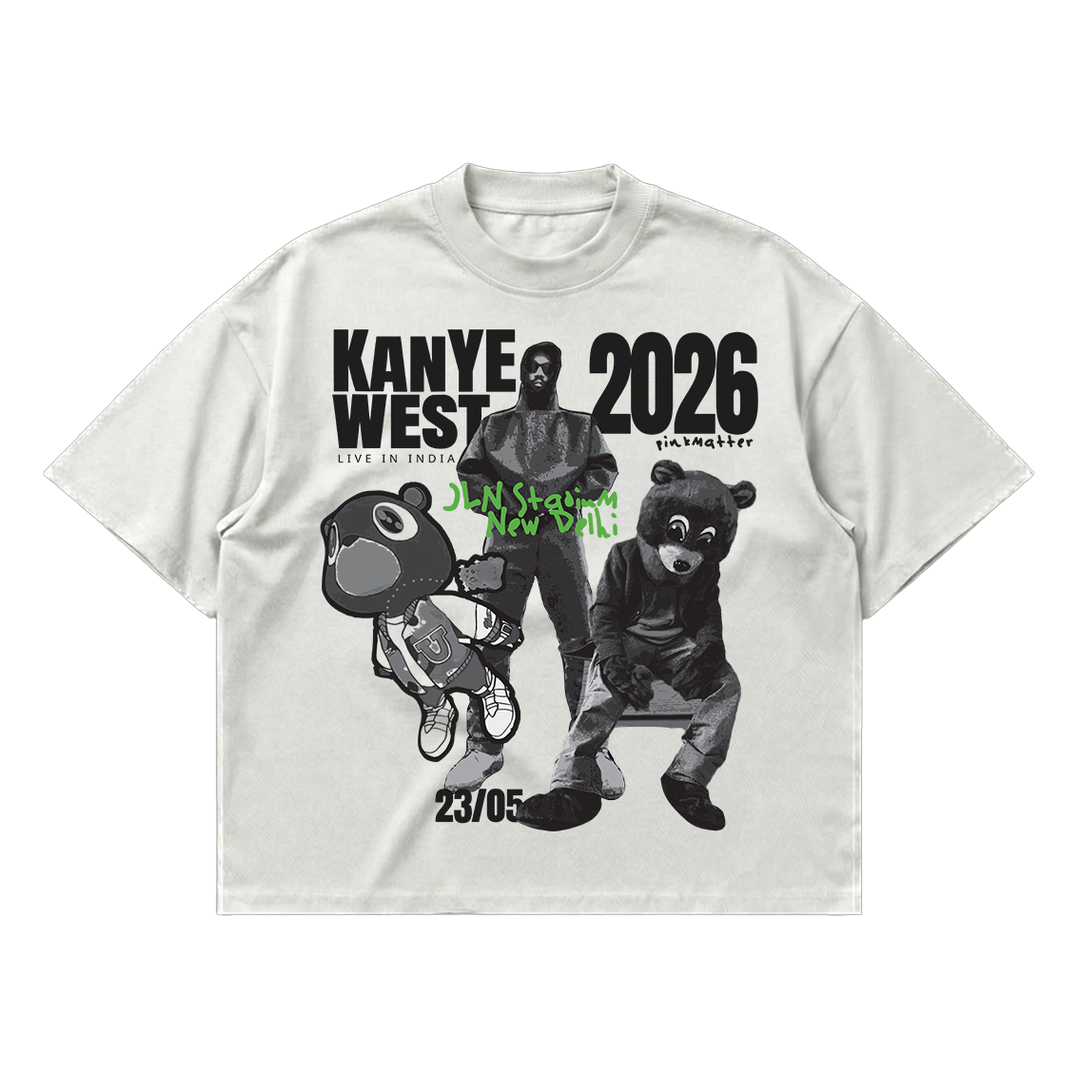Kanye West India Tour oversized streetwear tee front view by Pink Matter