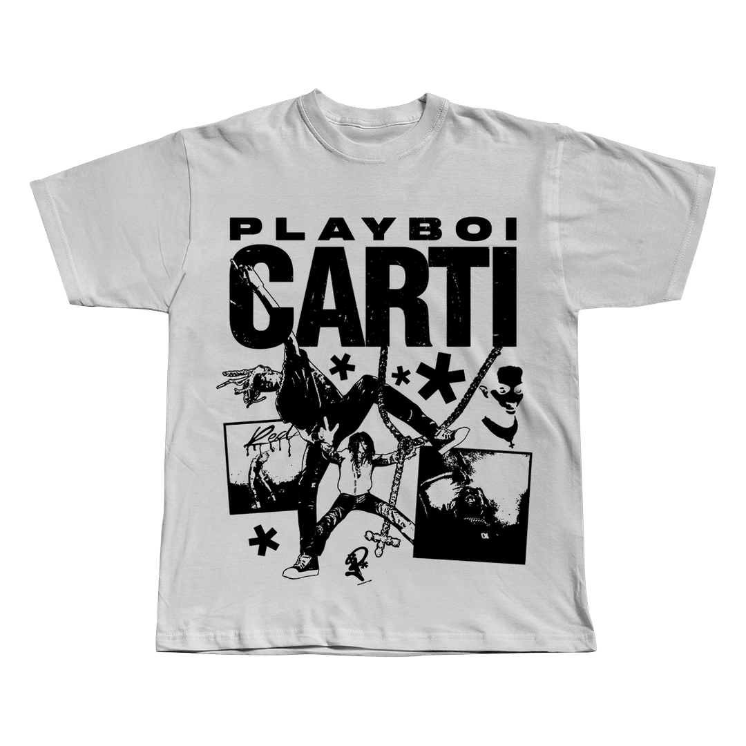 Playboi Carti white oversized streetwear tee front view by Pink Matter