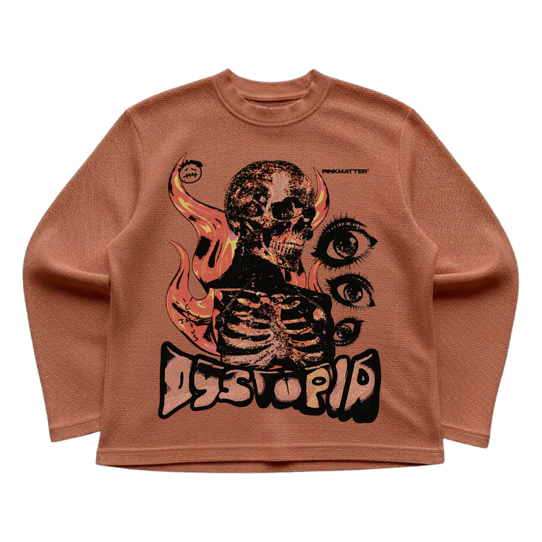 Brown waffle knit oversized full-sleeve Front Design