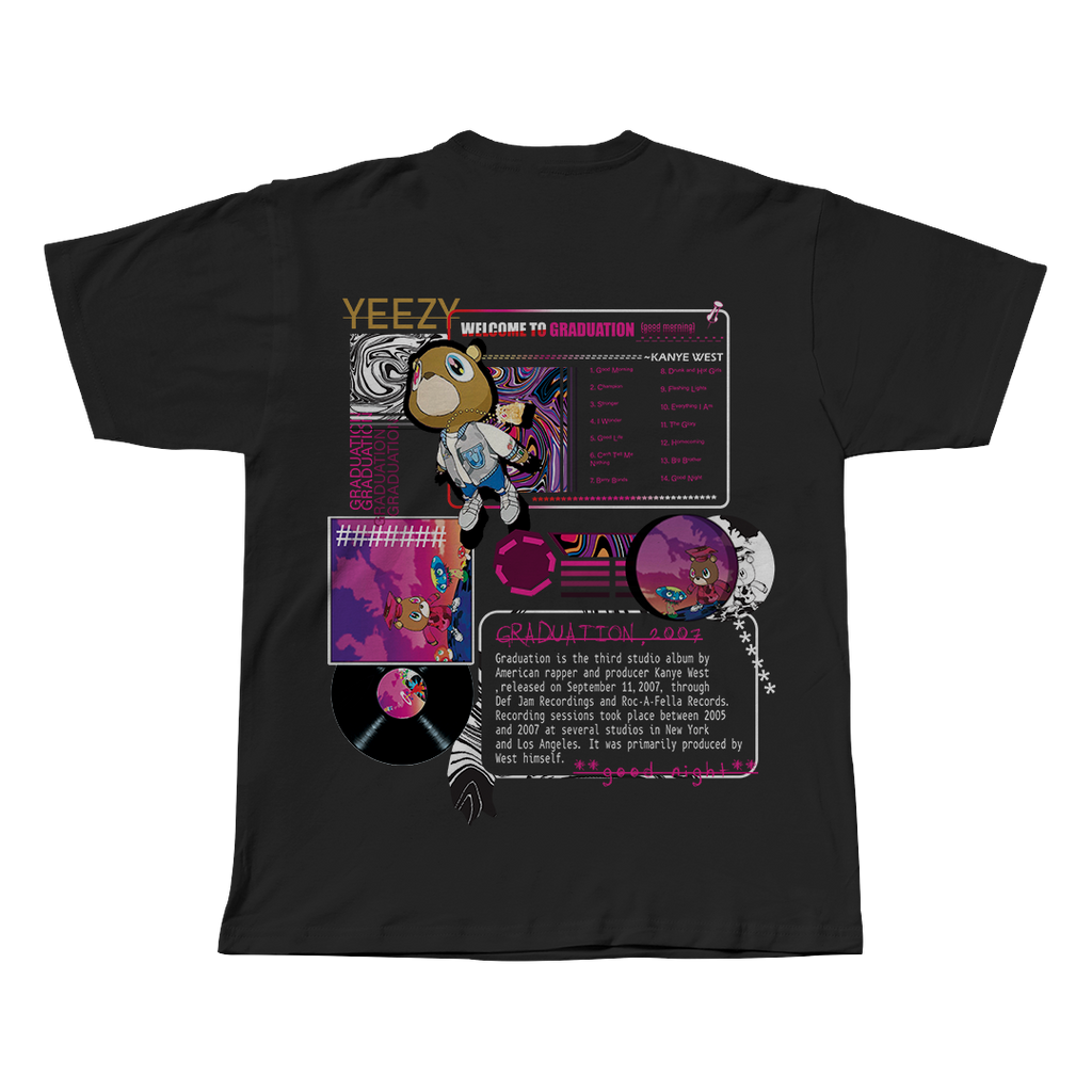 Graduation Kanye West black oversized streetwear tee back view by Pink Matter