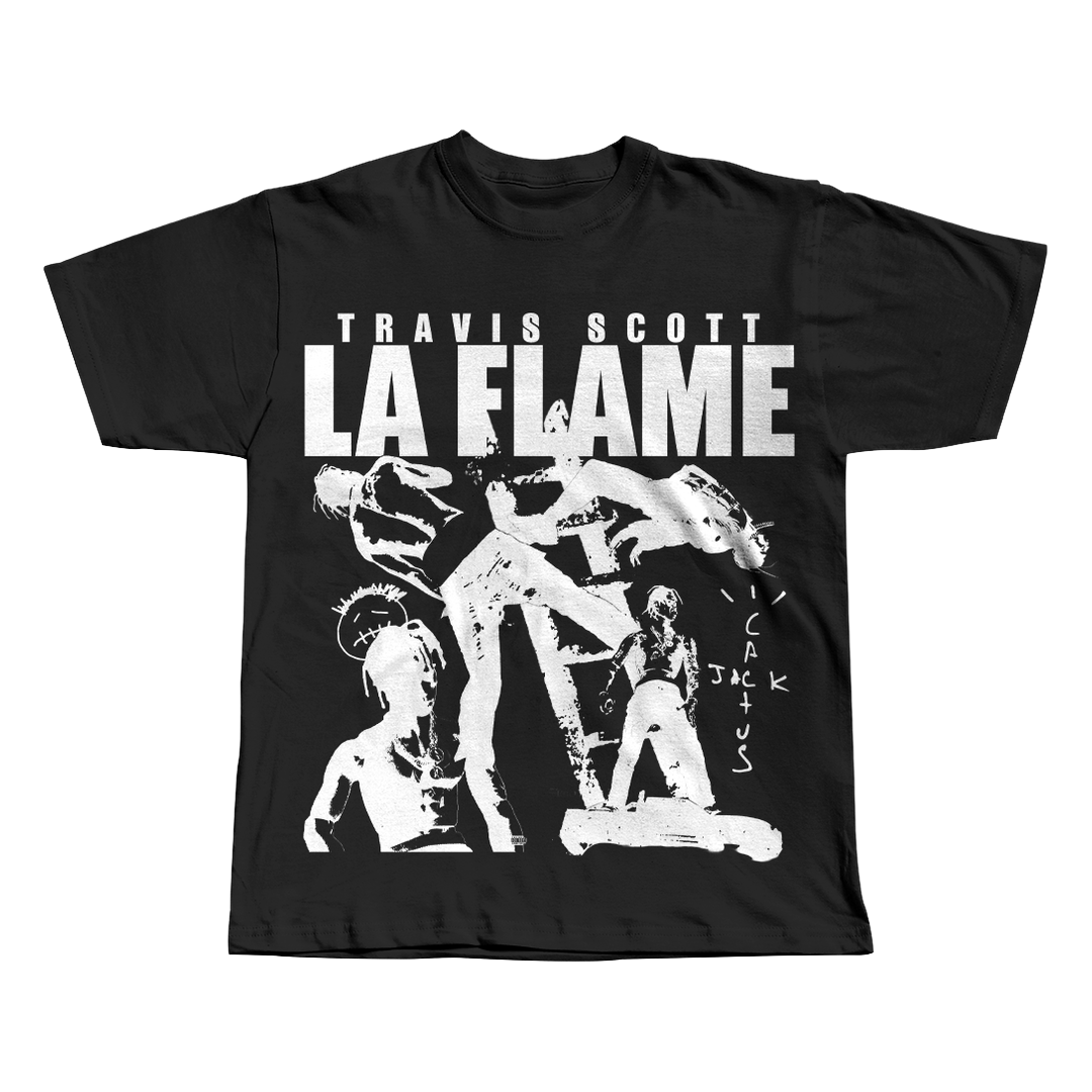 La Flame Travis Scott black oversized streetwear tee by Pink Matter