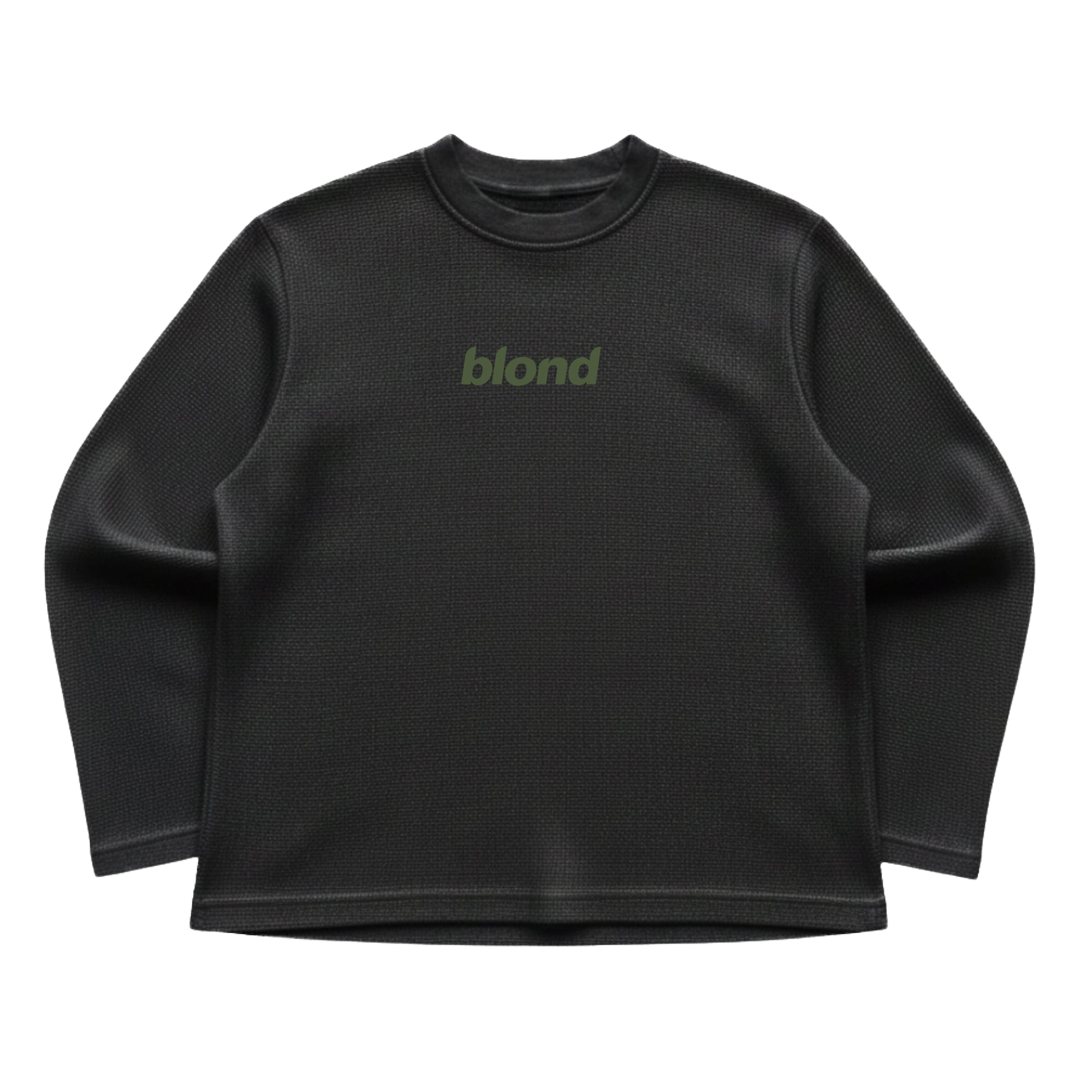 Black waffle knit oversized full-sleeve Front Design