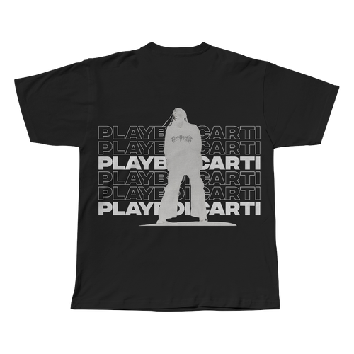 Narcissist V1 Playboi Carti black oversized streetwear tee back view by Pink Matter
