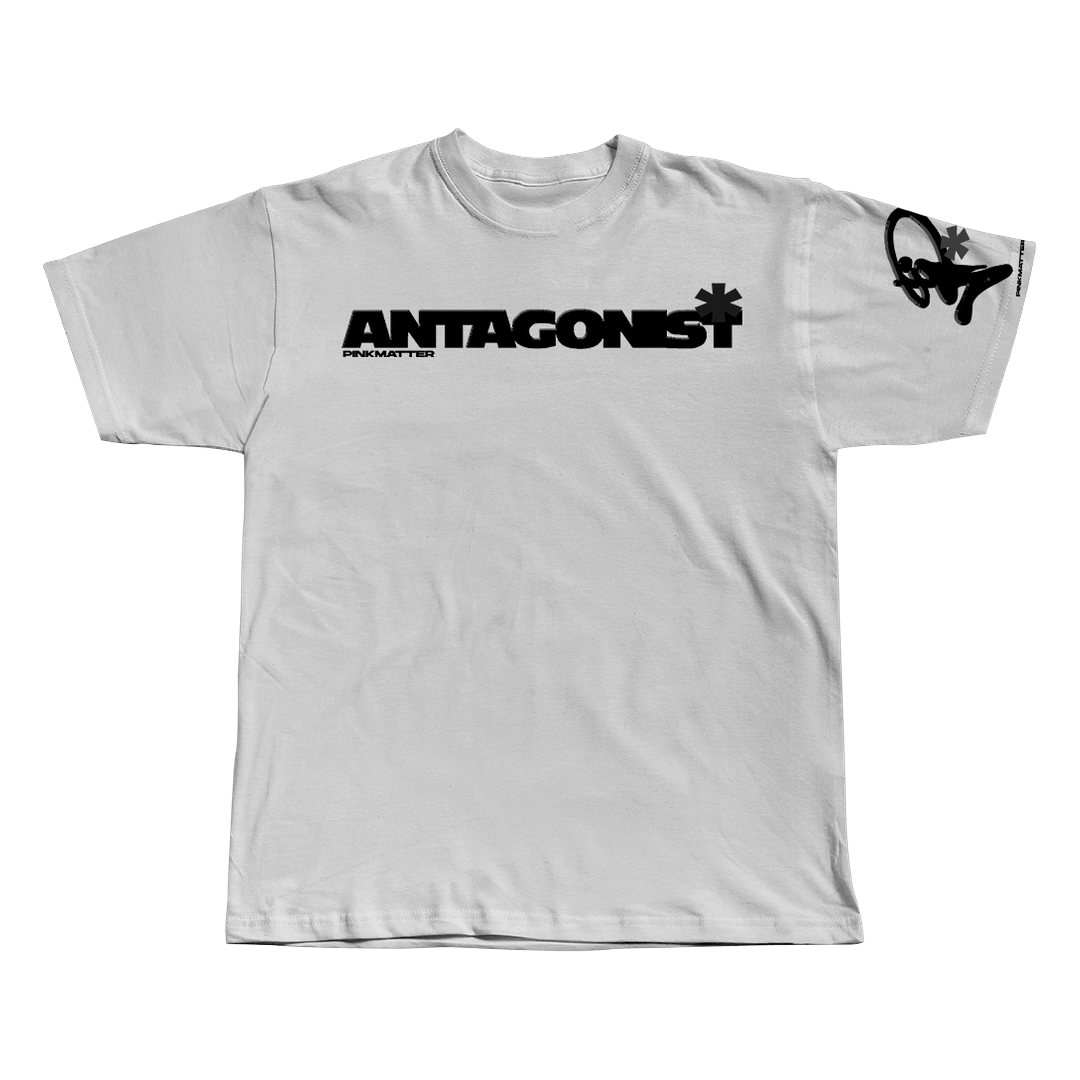 Antagonist Playboi Carti white oversized streetwear tee front view by Pink Matter