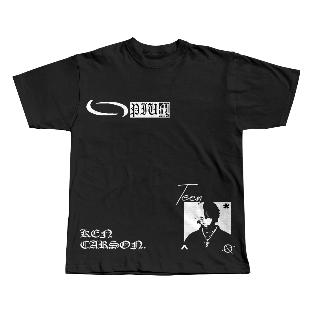 A Great Chaos Ken Carson black oversized streetwear tee front view by Pink Matter