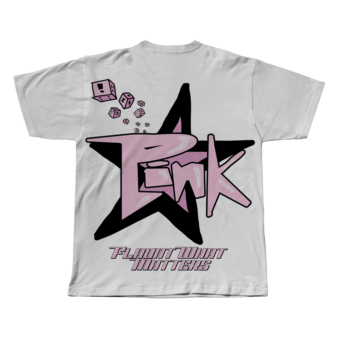 Pink Y2K oversized tee detail view by Pink Matter