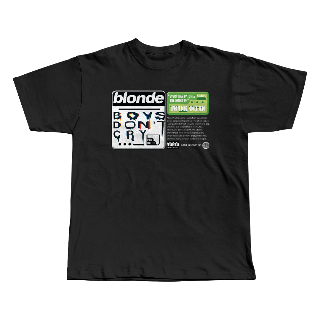 Blonde Frank Ocean black oversized streetwear tee back view by Pink Matter