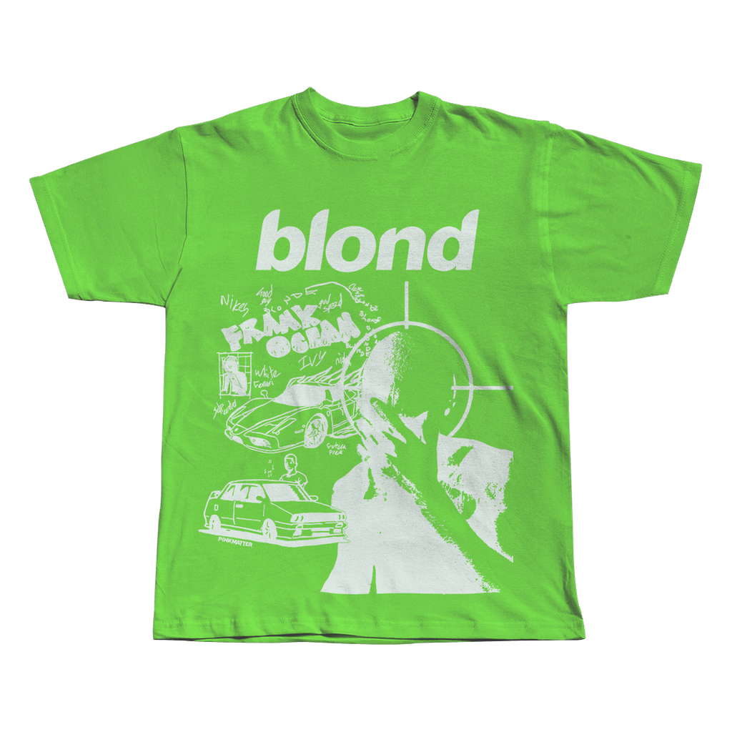 Blonde V2 Frank Ocean white oversized streetwear tee front view by Pink Matter