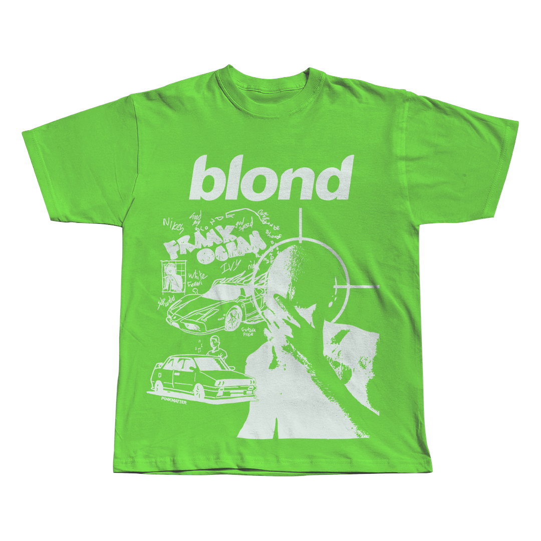 Blonde V2 Frank Ocean white oversized streetwear tee front view by Pink Matter