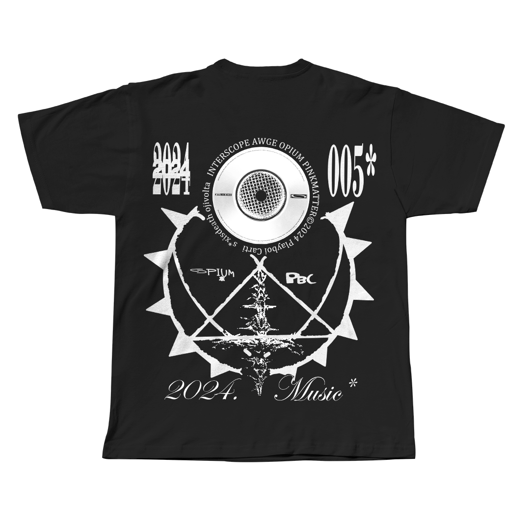 Opium Playboi Carti black oversized streetwear tee side view by Pink Matter