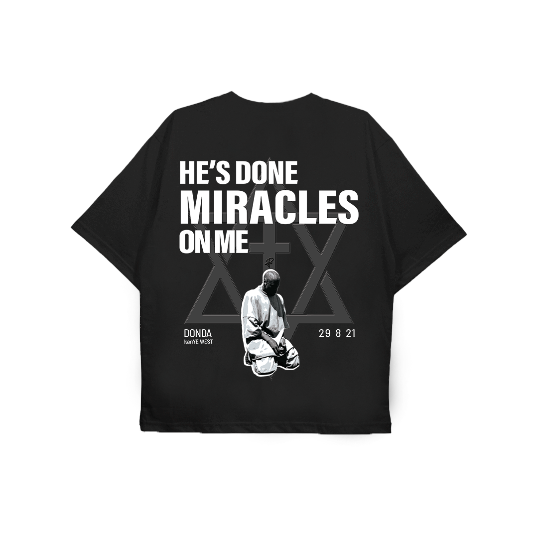 DONDA Kanye West black oversized streetwear tee back view by Pink Matter