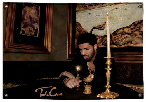 Take Care Drake tapestry wall flag by Pink Matter