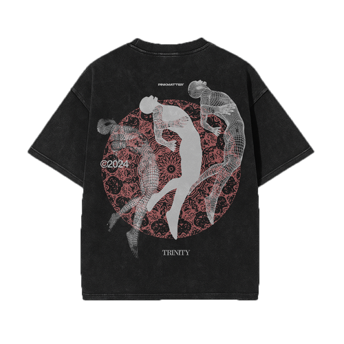 Trinity acid washed vintage oversized streetwear tee back view by Pink Matter
