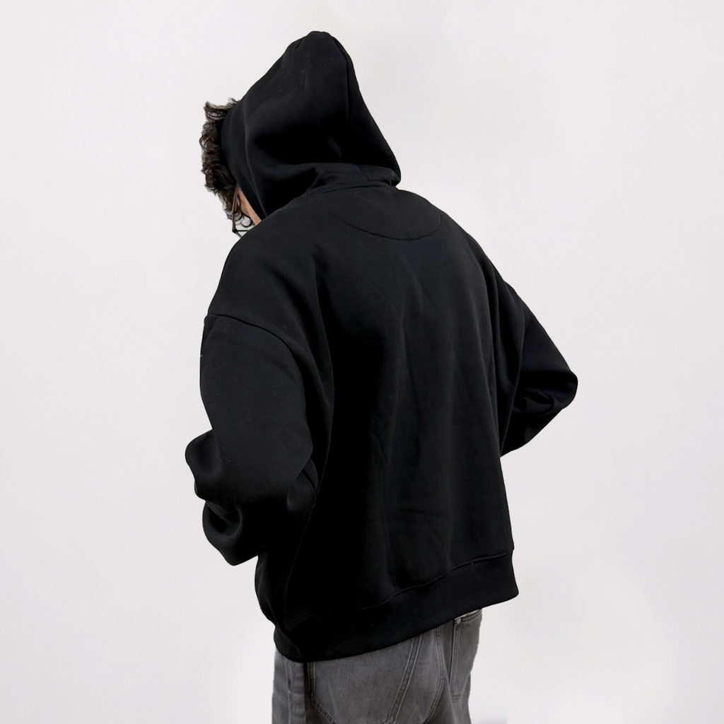 Basic Black Hoodie – 360 GSM Oversized Back View