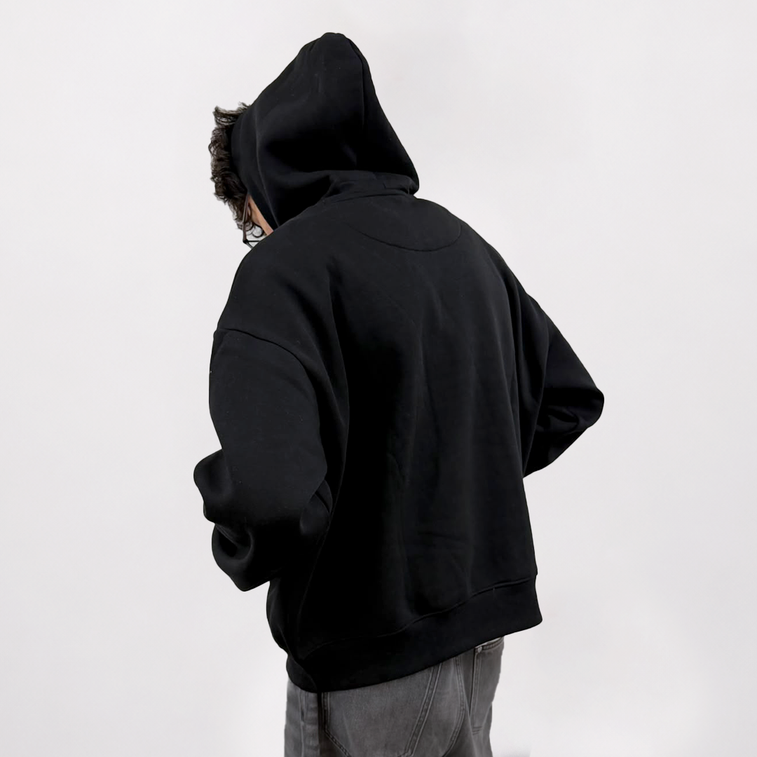 Basic Black Hoodie – 360 GSM Oversized Back View