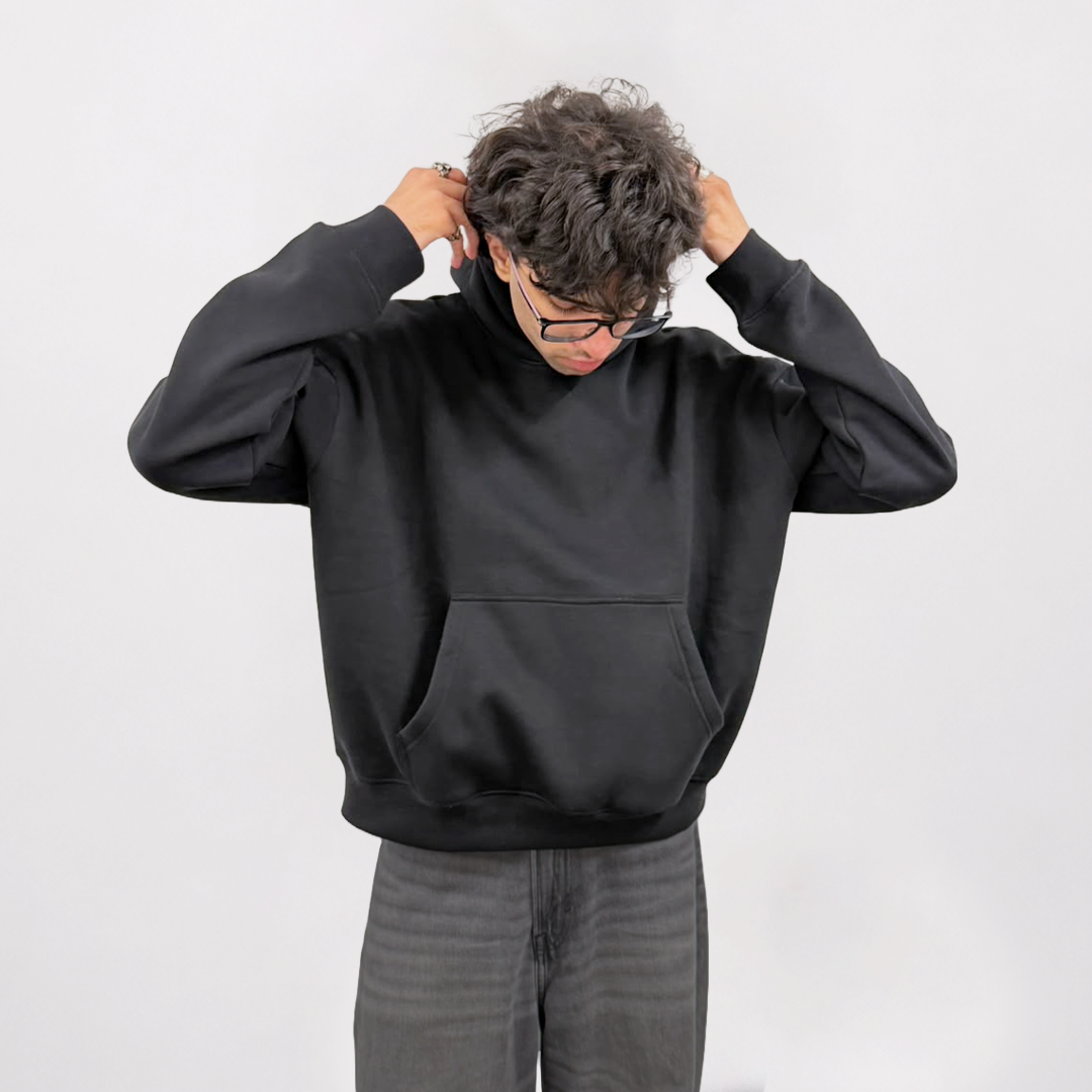Basic Black Hoodie – 360 GSM Oversized Front View