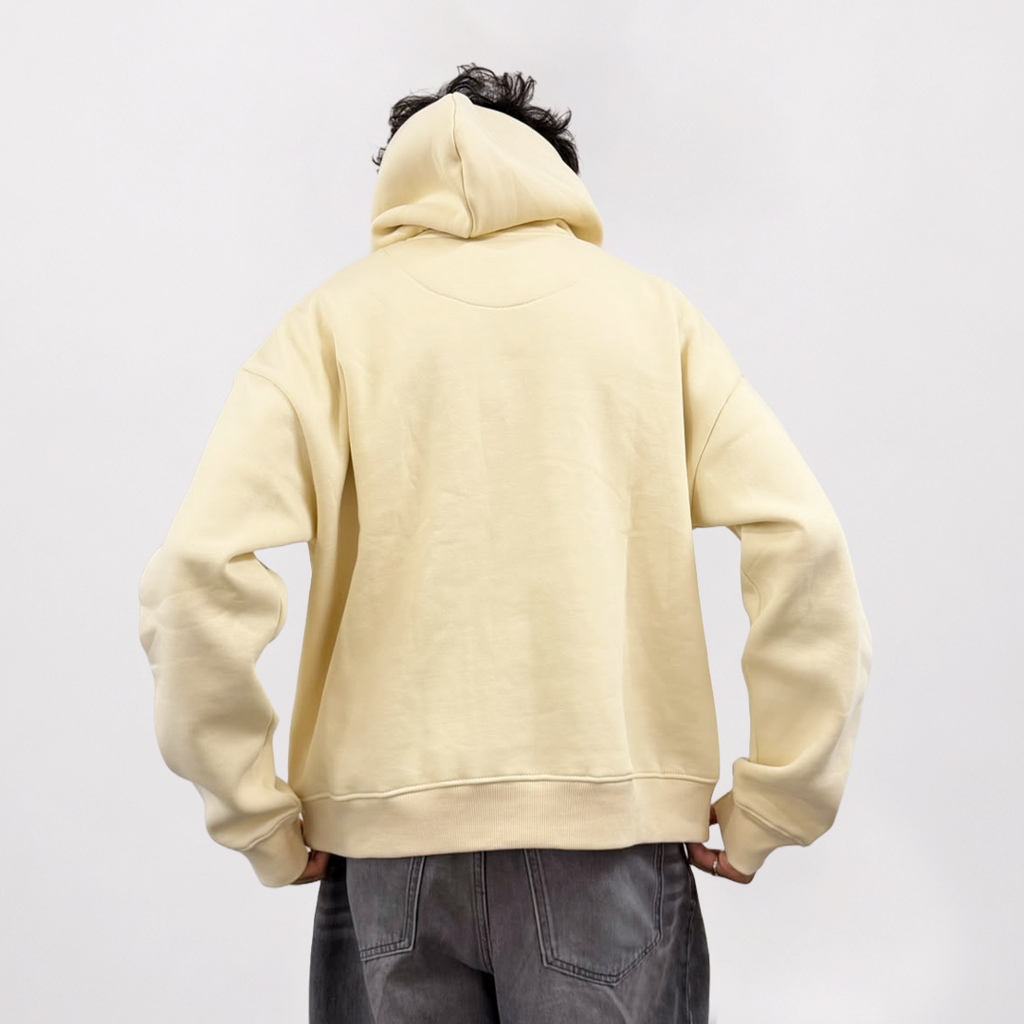 Basic Cream Hoodie – 360 GSM Oversized Back View