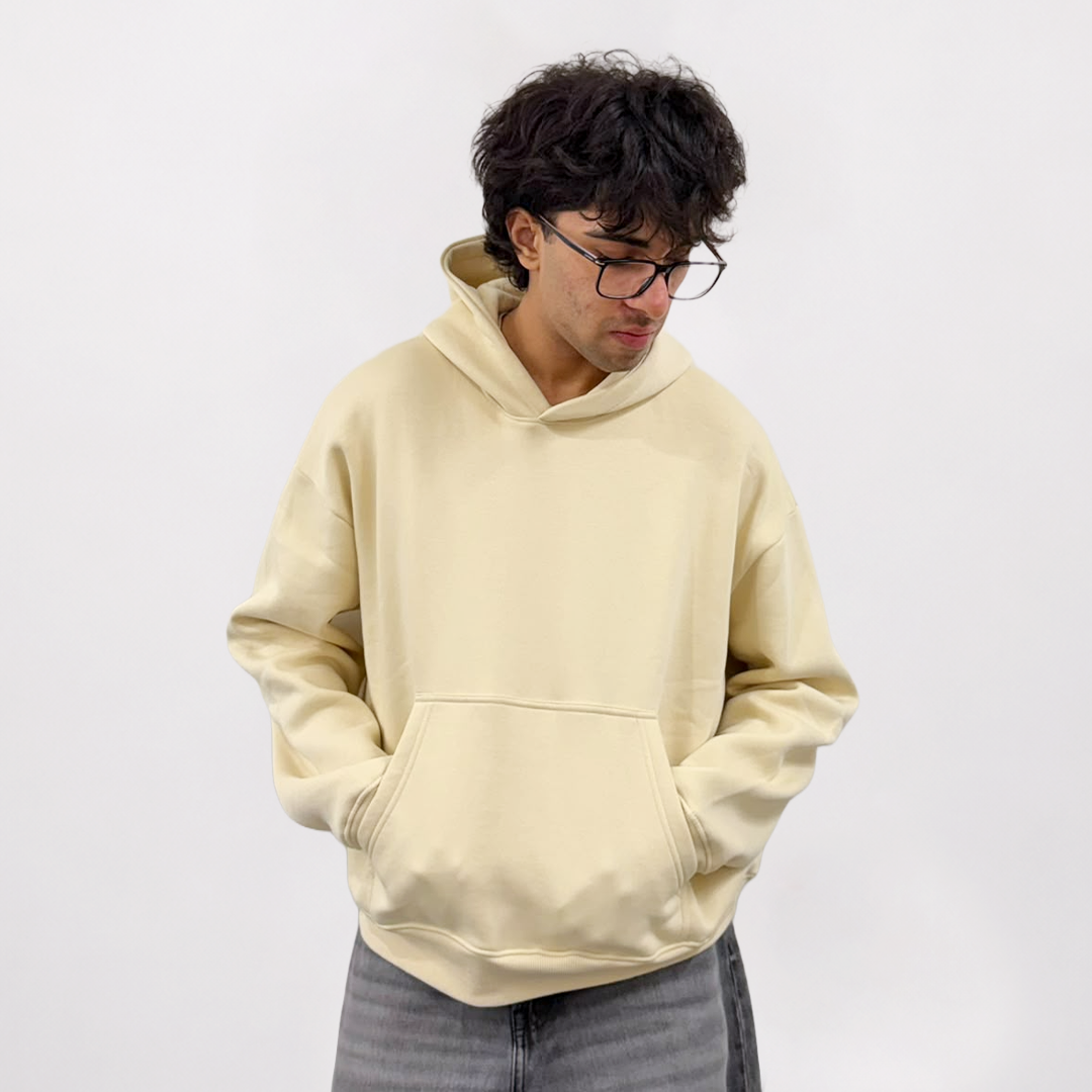 Basic Cream Hoodie – 360 GSM Oversized Front View