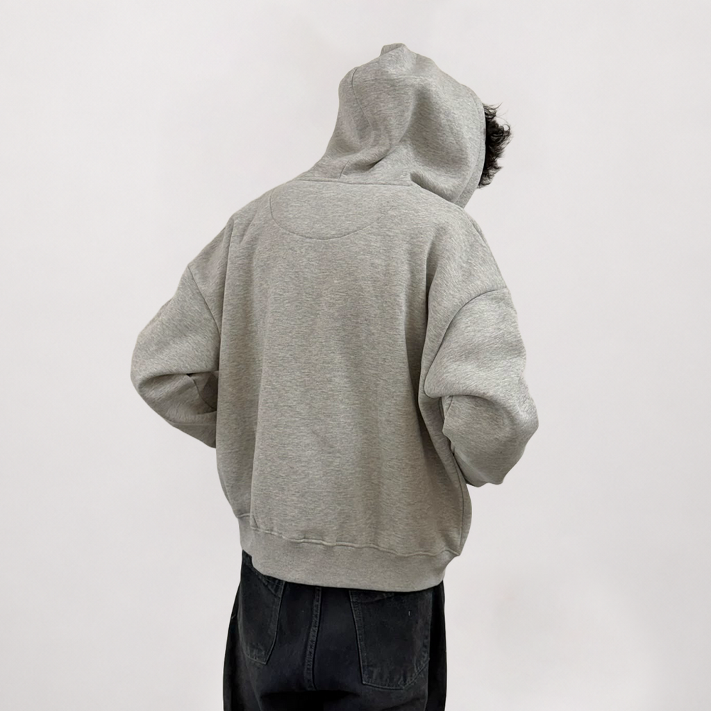 Basic Grey Zip-Up Hoodie – 360 GSM Dual Zip Back View