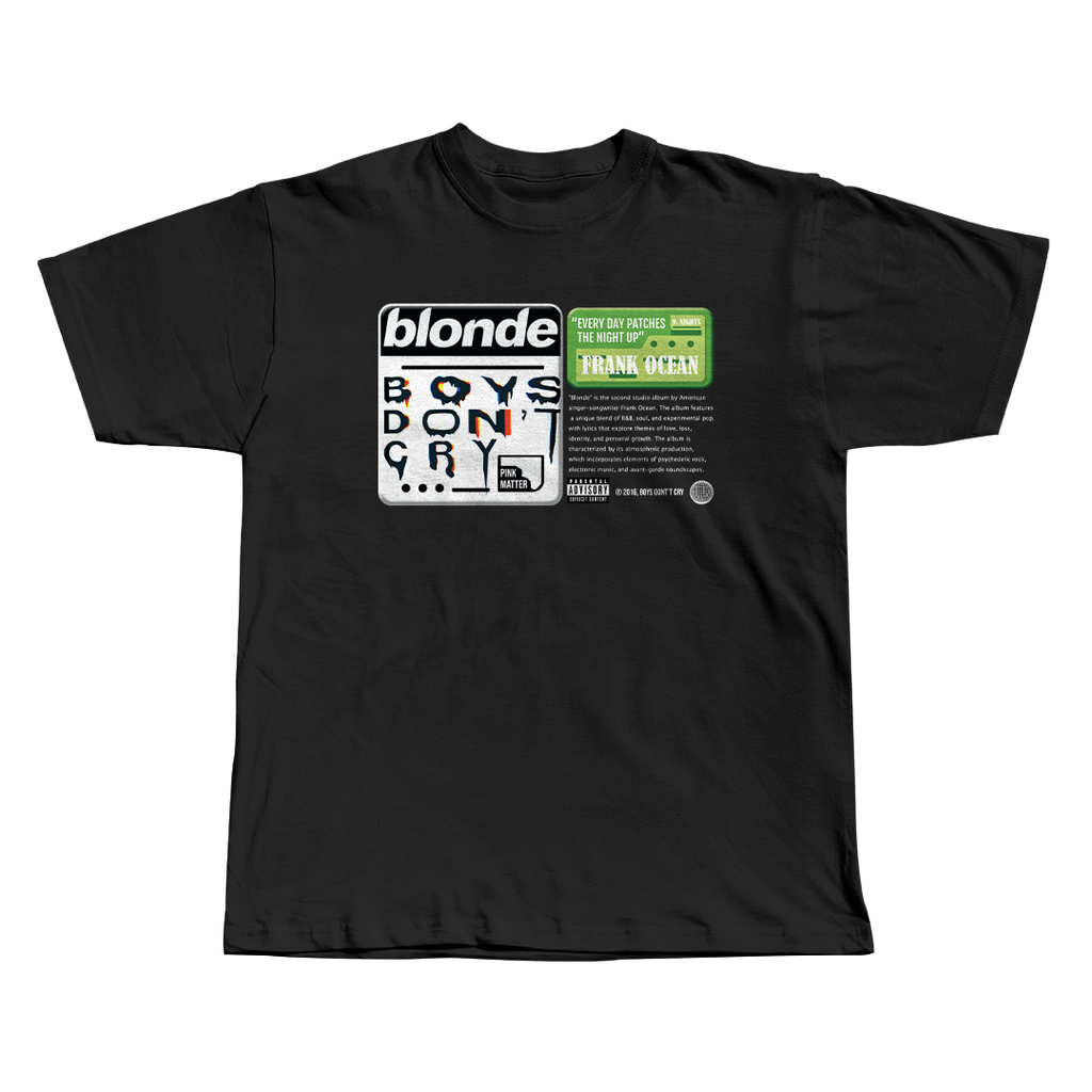 Blonde Frank Ocean black oversized streetwear tee back view by Pink Matter