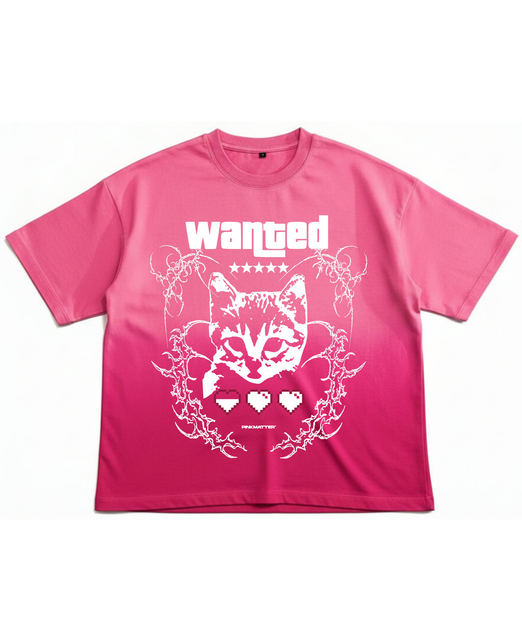 Wanted Cat sun-fade vintage streetwear tee front view by Pink Matter