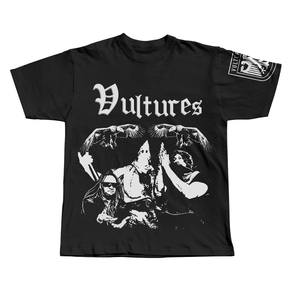 Vultures Kanye West black oversized streetwear tee front view by Pink Matter