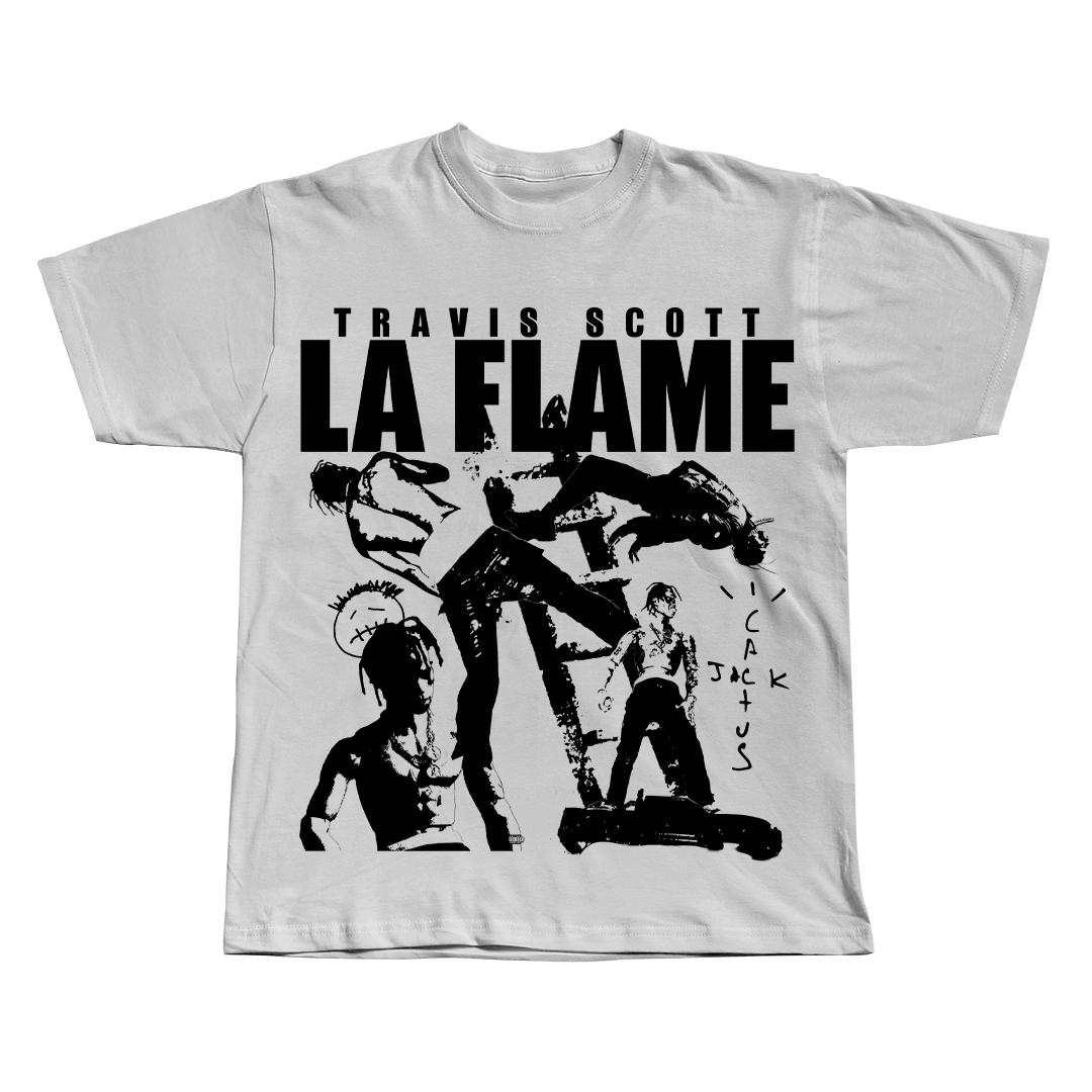 La Flame Travis Scott white oversized streetwear tee by Pink Matter