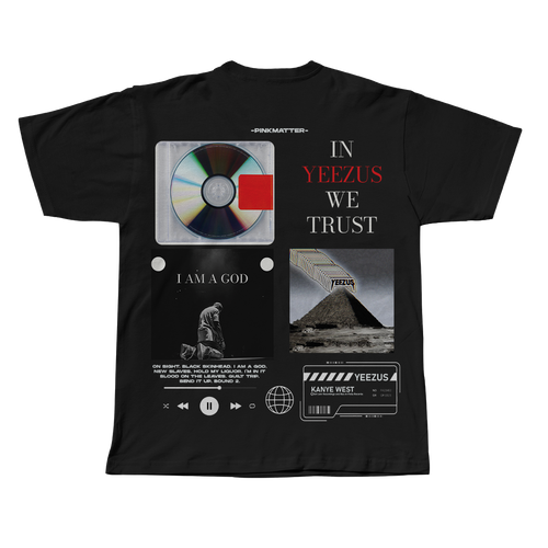 Yeezus Kanye West black oversized streetwear tee front view by Pink Matter